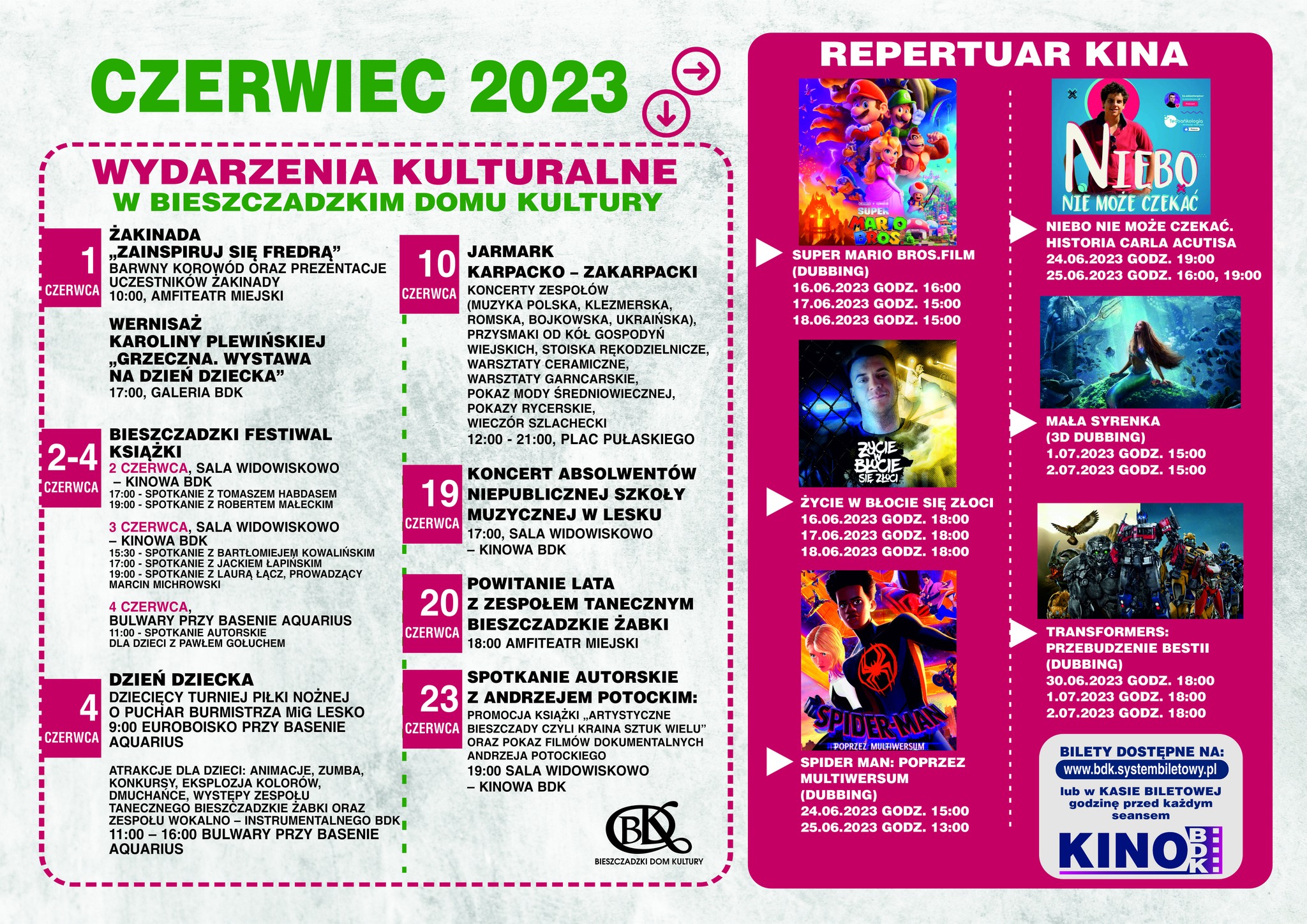 Wydarzenia kulturalne z Bieszczadzkim Domem Kultury czerwiec 2023