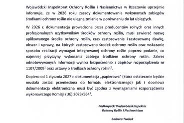 Dokumentowanie zabiegów środkami ochrony roślin w 2026 r. - bez zmian