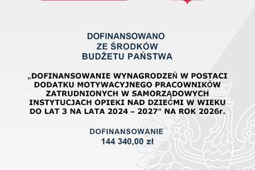 Informacja o dofinansowaniu wynagrodzeń w postaci dodatku motywacyjnego