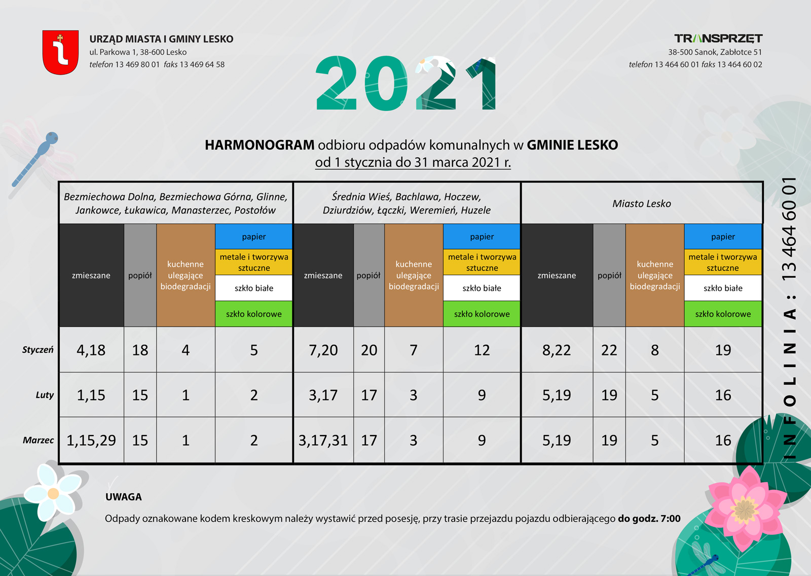 Harmonogram odbioru odpadów 2021